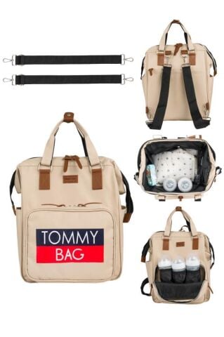 TommyBaby Soft Anne Bebek Bakım Sırt Çantası Termal Biberonlu Bebek Arabası Askı Aparatlı BEJ