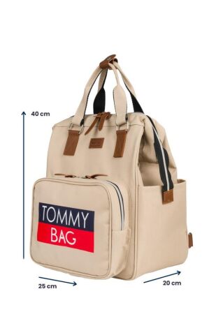 TommyBaby Soft Anne Bebek Bakım Sırt Çantası Termal Biberonlu Bebek Arabası Askı Aparatlı BEJ