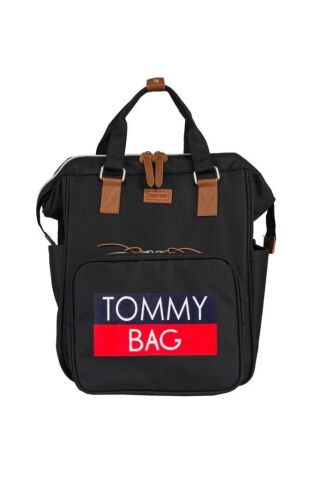 TommyBaby Soft Anne Bebek Bakım Sırt Çantası Termal Biberonlu Bebek Arabası Askı Aparatlı SİYAH