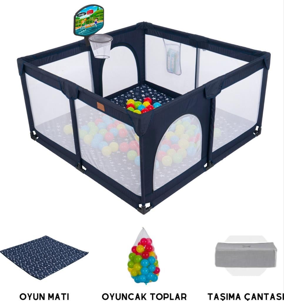 TommyBaby Güvenli Bebek Ve Çocuk Oyun Alanı Oyun Parkı 120X120 Oyun Matı Topları Yatak LACİVERT